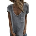 thumbnail image 2 of ZenCart Women T-shirt Round Neck Short Sleeve Patch Pocket Tee Shirt Solid Color Loose Fit Thin Pullover Tops Daily Wear, 2 of 8