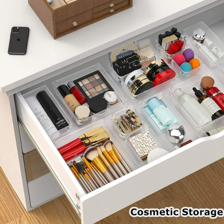 Seenda Clear Plastic Vanity and Desk Drawer Organizers Office Storage Drawer Divider Bin Tray 7 Piece Set, Size: 1XL
