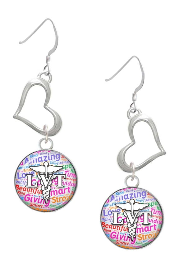 Silvertone Domed Multi Color LVT Open Heart French Earrings