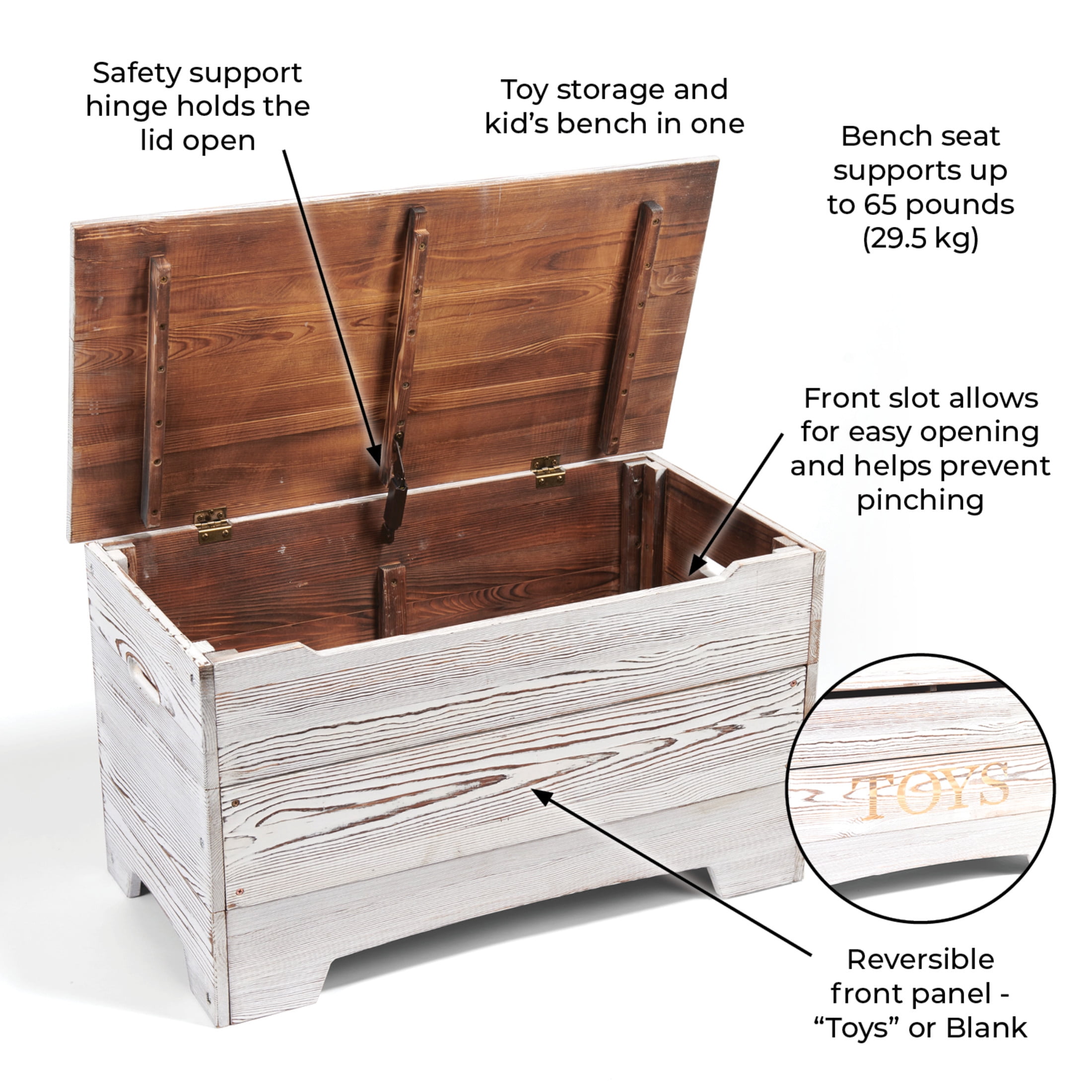 Badger Basket Children's Solid Wood Rustic Toy Box 3.3 Cu ft. - Distressed White