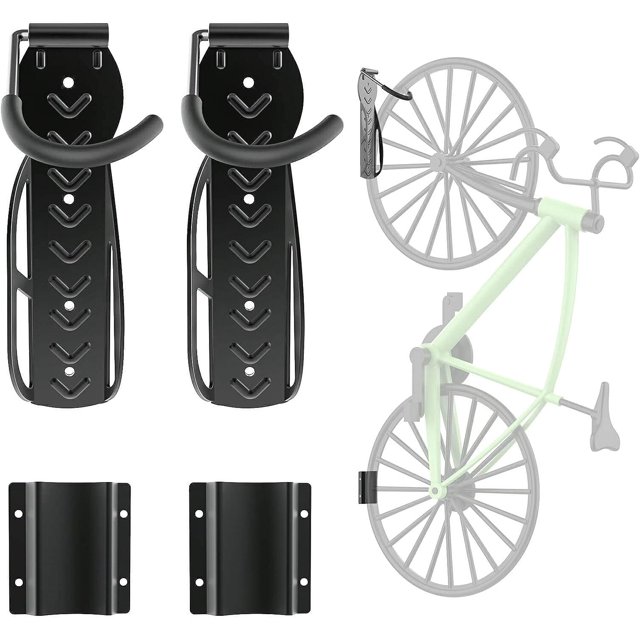 Paquete de 2 portabicicletas para garaje con bandeja para neumáticos, colgador de bicicleta de montaje en pared para almacenamiento, gancho vertical para bicicleta para cobertizo interior, bicicl