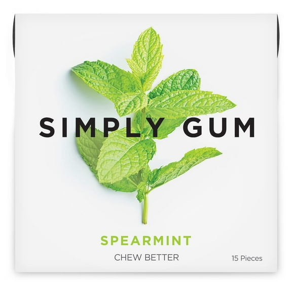 Simply Gum | Spearmint | Plant- Based Chewing Gum | Pack of Six (90 Pieces Total) | Synthetic Plastic Free   Aspartame Free   non GMO MDA05