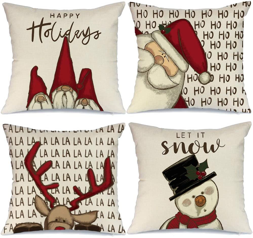 Set of 4 Christmas Deer Animal Print Throw Pillow Cover Winter Home Decor 18x18 