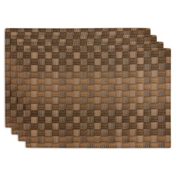 LEATHER BROWN BASKETWEAVE RECTANGLE WOVEN PLACEMAT SET/4