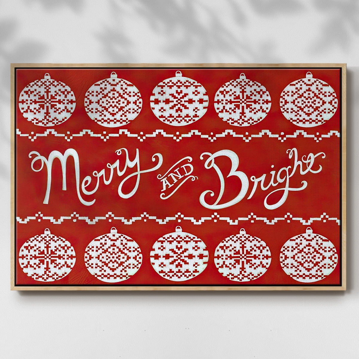 Fair Isle Snowflake II - Framed Gallery Wrapped Holiday Canvas - 25 x 37 - Natural Wood Frame