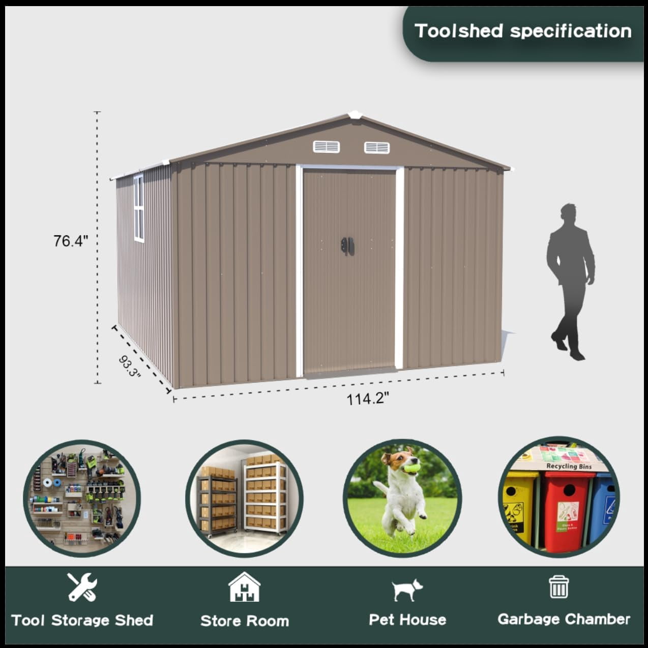 Kullavik 10' x 8' Metal Storage Shed with Lockable Sliding Doors, Air Ventilation Design - Outdoor Utility Shed for Garden, Backyard, Patio, and Lawn Tools