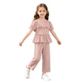 thumbnail image 2 of ITSAME Toddler Girls Outfit Set Crewneck Ruffle Top and Pants 2-Piece Summer Loose Casual Clothes Pink Size 3-4, 2 of 8