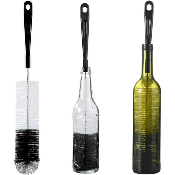 3-Pack Long Bottle Cleaning Brush for Narrow Neck Beer, Wine, Flask, Thermos, Sportwell, Pitcher, Brewing Bottle Cleaner, 16 Inches