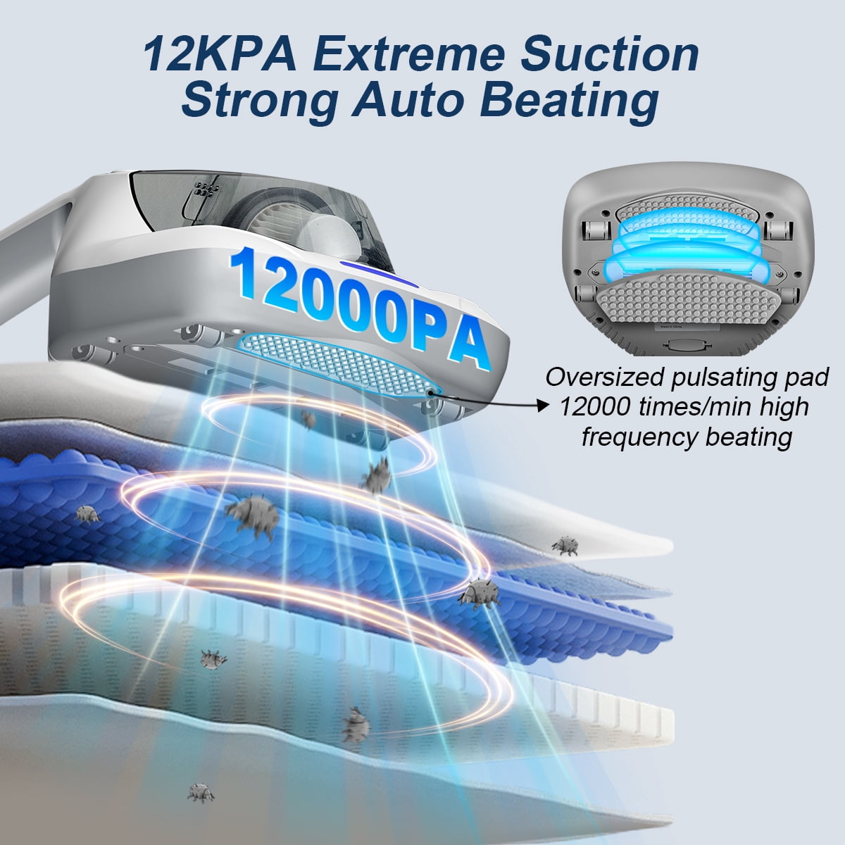 Mattress Vacuum Cleaner Anti-allergen with UV-C Light & Large Pulsating Pad 12kpa Suction & True Hepa Filter for Dust, Pet Hair, UV Bed Vacuum Corded