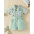 thumbnail image 3 of Newborn Baby Boy Gentleman Outfits 3M 6M 9M 12M 18M Short Sleeve Bow Tie Shirt Romper and Suspender Shorts Set, 3 of 10