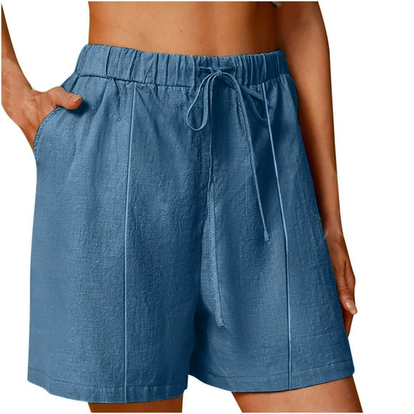 Abcnature Women's Linen Shorts Solid Color Comfortable Elastic Wide Leg Casual Shorts Linen Pants for Women