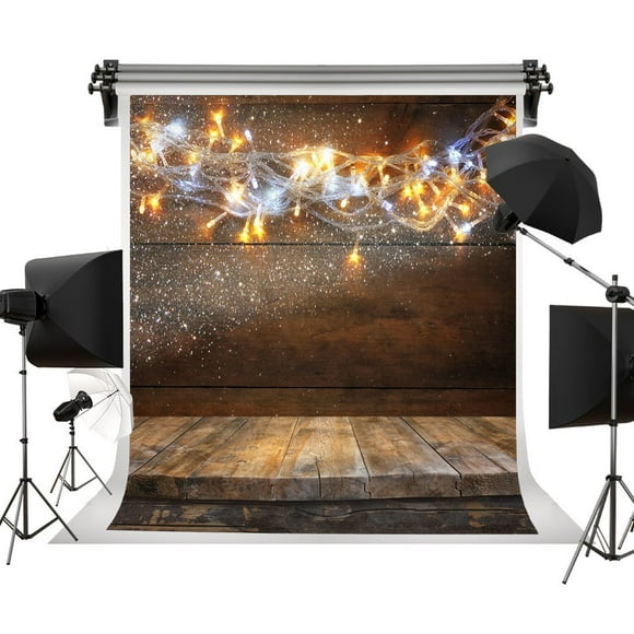YUSDECOR Wooden Backgrounds Bokeh Stars Backdrop Blue Light Spots Background for Photography Photo Studio Professional Photographer 5x7ft