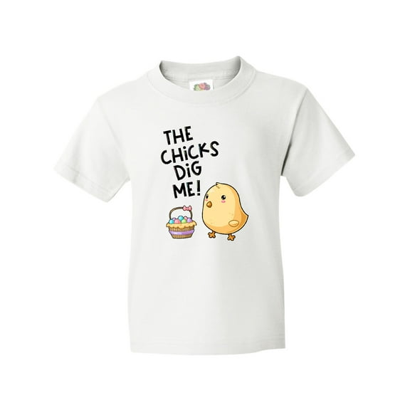 Inktastic The Chicks Dig Me Easter Baby Chick with Basket and Eggs Youth T-Shirt