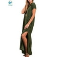 thumbnail image 4 of Deago Women's Casual Loose Pocket Long Dress Short Sleeve Split Summer Fall Maxi Dresses (Green,XL), 4 of 7