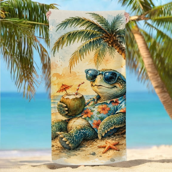 RKSupls Quickly Absorb Moisture Beach Towel - Beach Turtle Enjoying Coconut Drink Print, Ultra-Soft Microfiber Ideal for Bathroom beach yoga 30x60 in