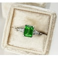 thumbnail image 3 of Green Tsavorite Engagement Ring, Art deco Engagement Ring, Emerald Cut Green Tsavorite Diamond Three Stones Ring, Minimal Dainty Ring, 3 of 5