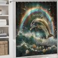 thumbnail image 5 of 4Pcs Colorful Ocean Dolphin Shower Curtain Sets, Bathroom Decor Set with Rugs, Bath Mat Sea Shell Rainbow Shower Curtain, 72 X 72 Inch, 5 of 8