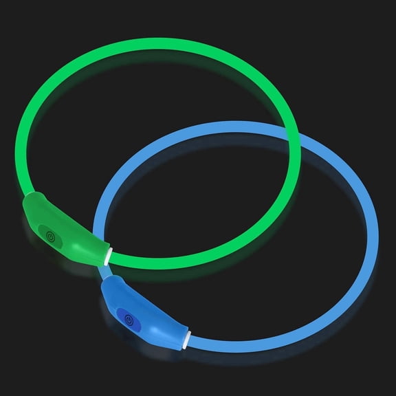 Novkin 2-Pack LED Dog Collar, Light Up Dog Collars, Rechargeable Dog Lights for Night Walking, Universal, Reusable Safety Necklace for Small Medium Large Dogs Green & Blue