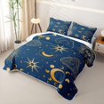 thumbnail image 3 of Manfei Bohemian Celestial Stars Twin Quilt Set,Retro Sun Moon Clouds Twin Coverlet Set,Gold Blue,Navy Blue Reversible,2pcs,1 Bedspread and 1 Pillowcase, 3 of 7