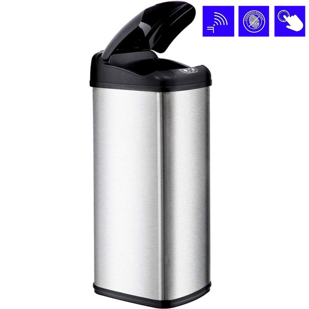 BestOffice 13 Gallon TouchFree Sensor Automatic StainlessSteel Trash