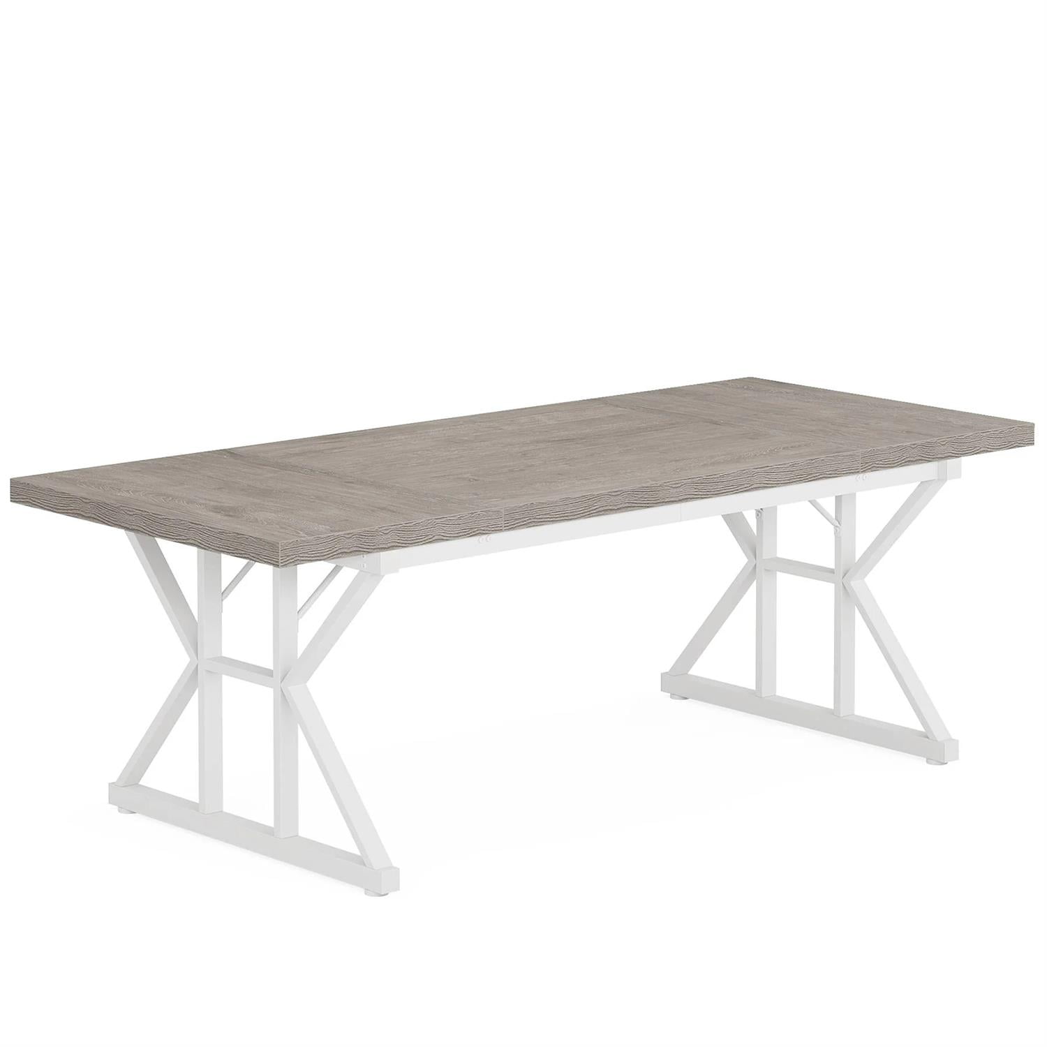 Demi Bonn 71" Farmhouse Dining Table, Wood Rustic Kitchen Table for 6 People, Large Rectangular Dinner Table for Dining Room, Home Office, Living Room Furniture, Gray & White