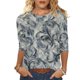thumbnail image 1 of Camiseta Casual de Cuello Redondo de Manga Larga de la Mujer, Camiseta Diaria de Estiramiento Suave Impresa con Manga Floral 3/4, 1 of 5