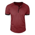 thumbnail image 3 of T-shirts pour Hommes à Manches Courtes, Col Rond, Henley, Chandail Léger Rouge avec Boutons, T-Shirts d'Été pour Hommes, 3 of 7