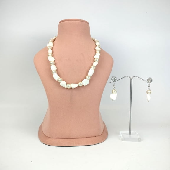 De-Lemon Multi-Layer White & Cream Glass Pearl Signature Necklace & Earrings Set