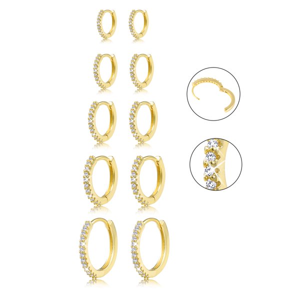Pendientes tipo argolla ALEXCRAFT chapados en oro de 14 quilates, 5 pares (8/10/12/14/16) mm