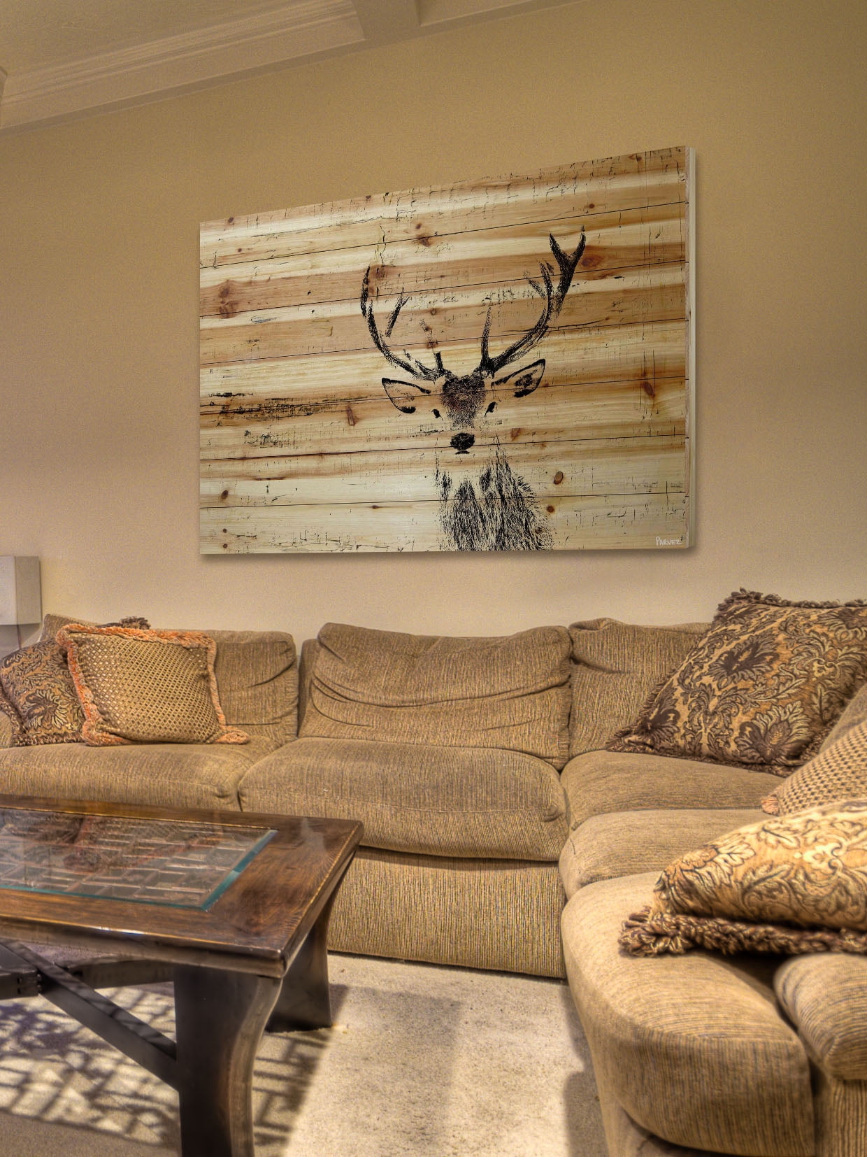 "Inquisitive Deer" Painting Print on Natural Pine Wood