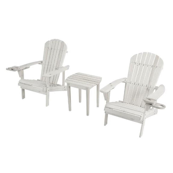 W Unlimited  Earth Collection Adirondack Chair with Phone & Cup Holder, 2 Chairs & End Table Set - White