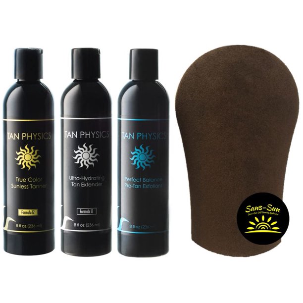 Tan Physics True Color Bronceador sin sol con guante bronceador - Exfoliante extensor y bronceador todo en uno con guante bronceador de Sans-Sun - Autobronceador - Loción bronceadora sin sol - Autobro