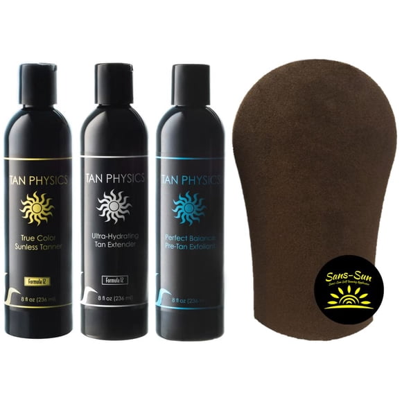Tan Physics True Color Bronceador sin sol con guante bronceador - Exfoliante extensor y bronceador todo en uno con guante bronceador de Sans-Sun - Autobronceador - Loción bronceadora sin sol - Autobro