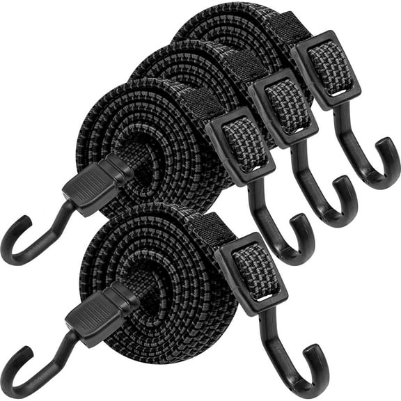 Rugtol Bungee Cords with Hooks, 40 inch Heavy Duty Adjustable Bungee Cords with Hooks, Outdoor Black Rubber Flat Bungee Straps with Buckle Hooks for Truck Bed Bike Rack Tent