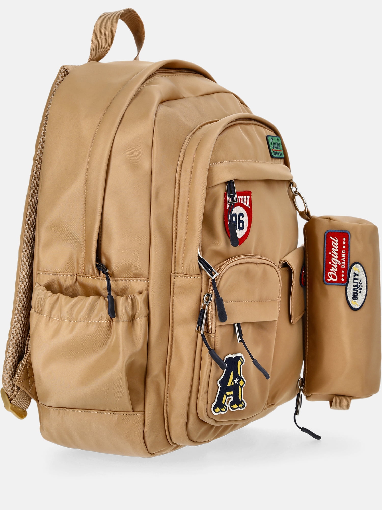 Weekend Academy Girl's Cargo Backpack with Pouch, Tan with Patches