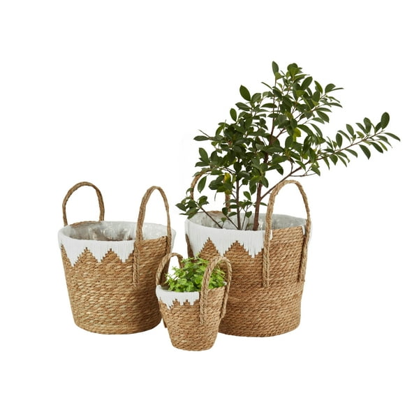 DECOMOMO Wicker Baskets Storage, 5-Pack Woven Basket for Home Décor, Plants, Living Room (White – 5 sizes)