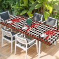 thumbnail image 2 of Valentine's Day Table Cloths for 8 Foot Rectangle Tables, Retro Gnomes Love Rose Wooden Plaid Patio Waterproof Elastic Fitted Tablecloths, Washable Rectangular Table Cover for Camping, 2 of 8