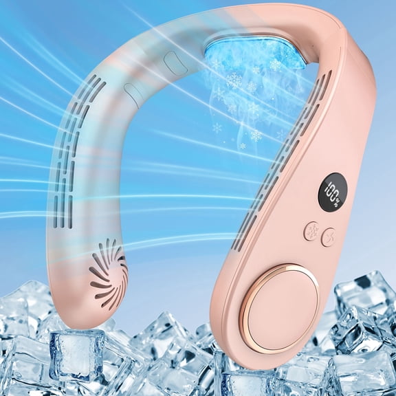 NIYPS Cooling Neck Fan - Personal Neck Air Conditioner with Metal Cooling Plate,Mini Cordless Noiseless Round Headband Fans that Blow Cold Air,Necklace Portable Ac for Travel Pink