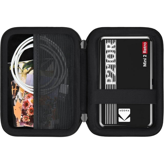 Rejoda-Étui Rigide pour Imprimante Photo Portable Kodak Mini 2 Retro 4PASS, Kodak Mini 2 Retro P210R Appareil Photo Numérique Instantané Rangement de Voyage, Poche en Maille pour Papier Photo et Câble, Noir
