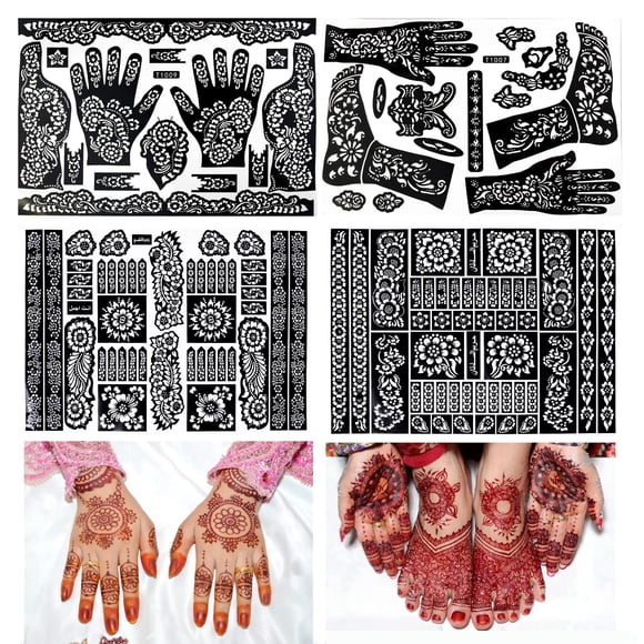 Henna tattoo kit Plantillas de tatuajes temporales indios Glitter Airbrushing Plantillas de tatuajes de henna DIY Plantillas de arte corporal de henna Manos Pies Pierna Brazo Tatuaje Pegatinas