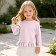 thumbnail image 5 of Yeaiivve Baby Toddler Girls Cute Tops Long Sleeve Ruffle Hem Blouse for Kids Cotton Blend Soft Crewneck Basic Tees Little Girl Solid Color Casual T-Shirts Fall Clothes Purple 3 Years, 5 of 8
