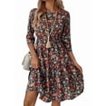 thumbnail image 2 of Women'S 3/4 Sleeve Round Neck Floral Print Midi Dress Summer Casual Dress Multicolor M, 2 of 9