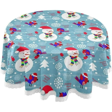 

Hyjoy Christmas Snowman Round Tablecloth 60 Inch Waterproof Stain and Wrinkle Resistant Washable Decorative Table Covers for Kitchen Dining Tabletop Party Outdoor Picnic