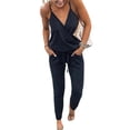thumbnail image 1 of UKAP Ladies Jumpsuits Wrap V Neck One Piece Pants With Pockets Romper Boho Holiday Summer Black XL, 1 of 2
