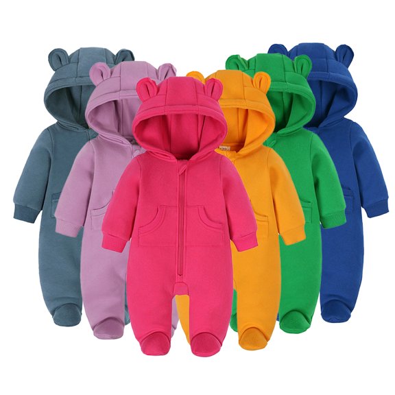 KYAIGUO Infant Baby Boys Girls Zipper Hooded Jumpsuit Romper Long Sleeve Onesie Outfit 0-24M Fall Winter Warm Fleece Bodysuit