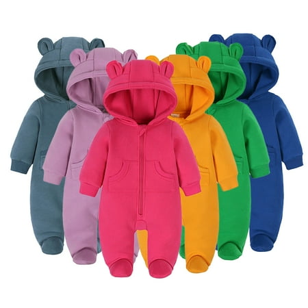 

KYAIGUO Infant Baby Boys Girls Zipper Hooded Jumpsuit Romper Long Sleeve Onesie Outfit 0-24M Fall Winter Warm Fleece Bodysuit