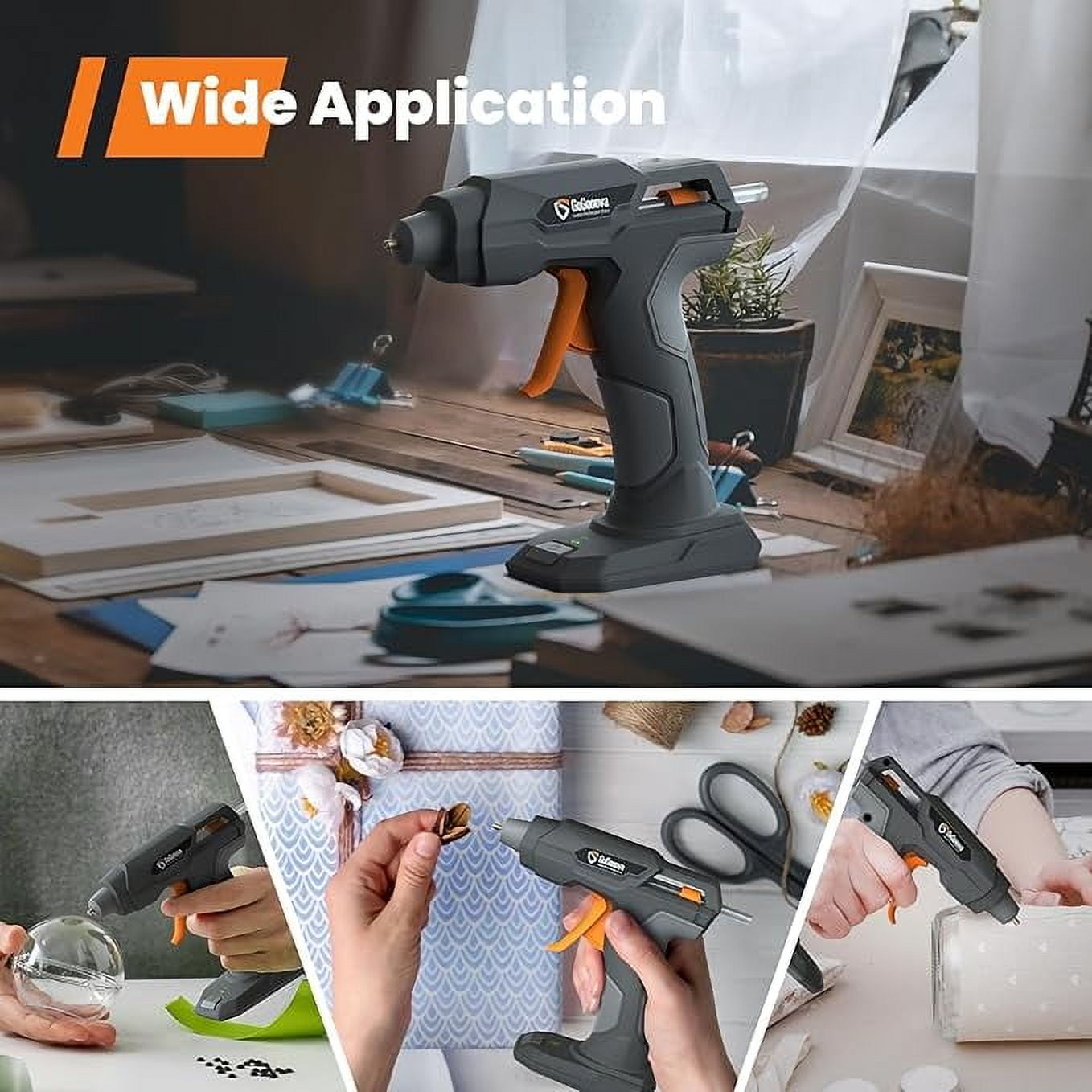 GoGonova Glue Gun, Fast Preheating Anti-drip Cordless Glue Gun, 2Ah USB-C Rechargeable Hot Glue Gun Kit with 25 Pcs Mini Glue Sticks,Dark Gary