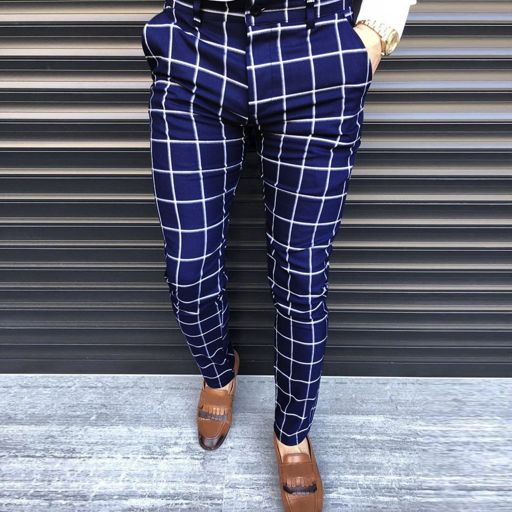 Men's Fashion Plaid Pants navy and Grey - Etsy