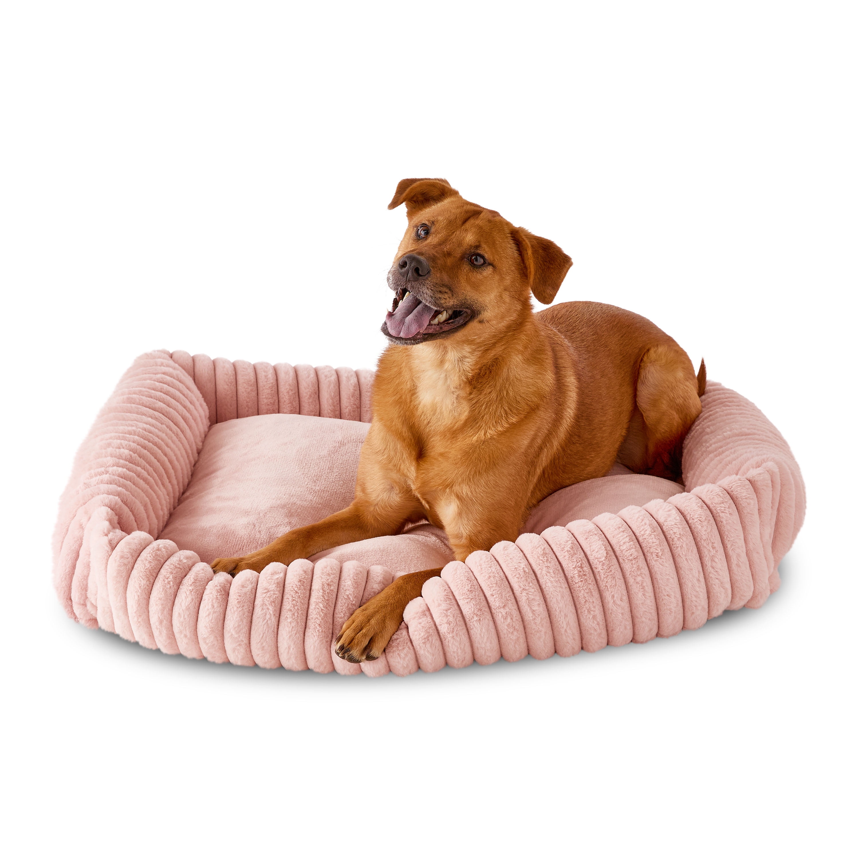 Vibrant Life Large Thick Corduroy Plush Bolster Dog Bed, Pink, 27" x 36"