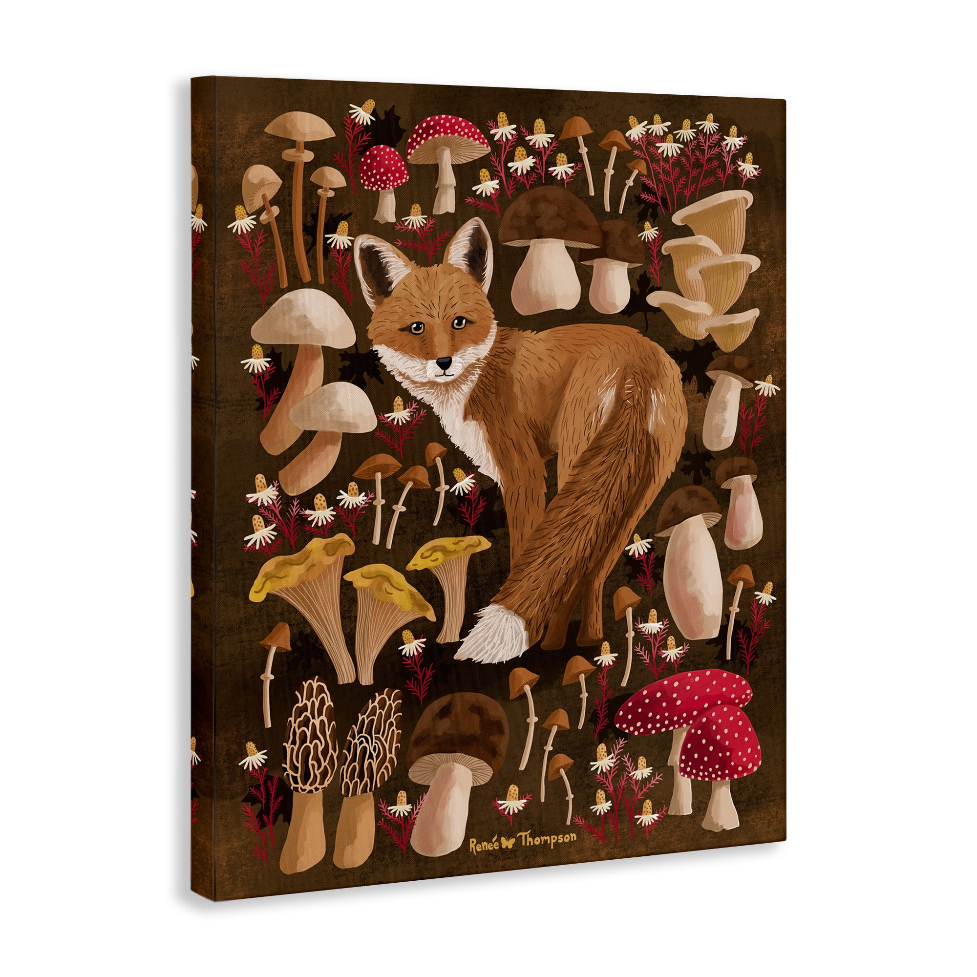 Stupell Industries Fox & Cottage Mushrooms Animals Painting Wrapped Canvas Art Print Wall Art, 16 x 20